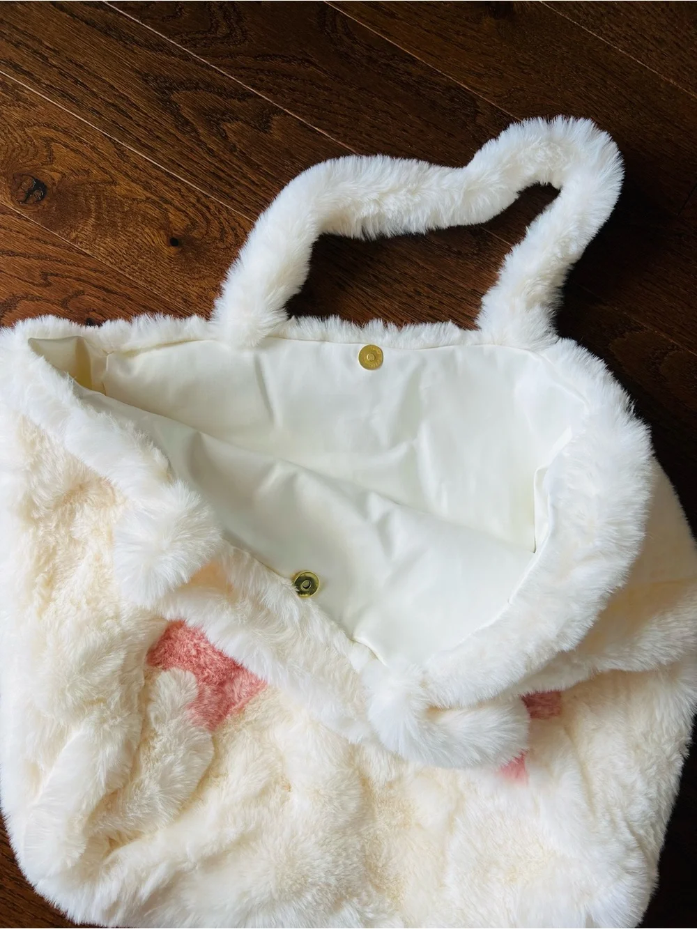 White Fluffy Faux Fur Tote Bag with Pink Bow